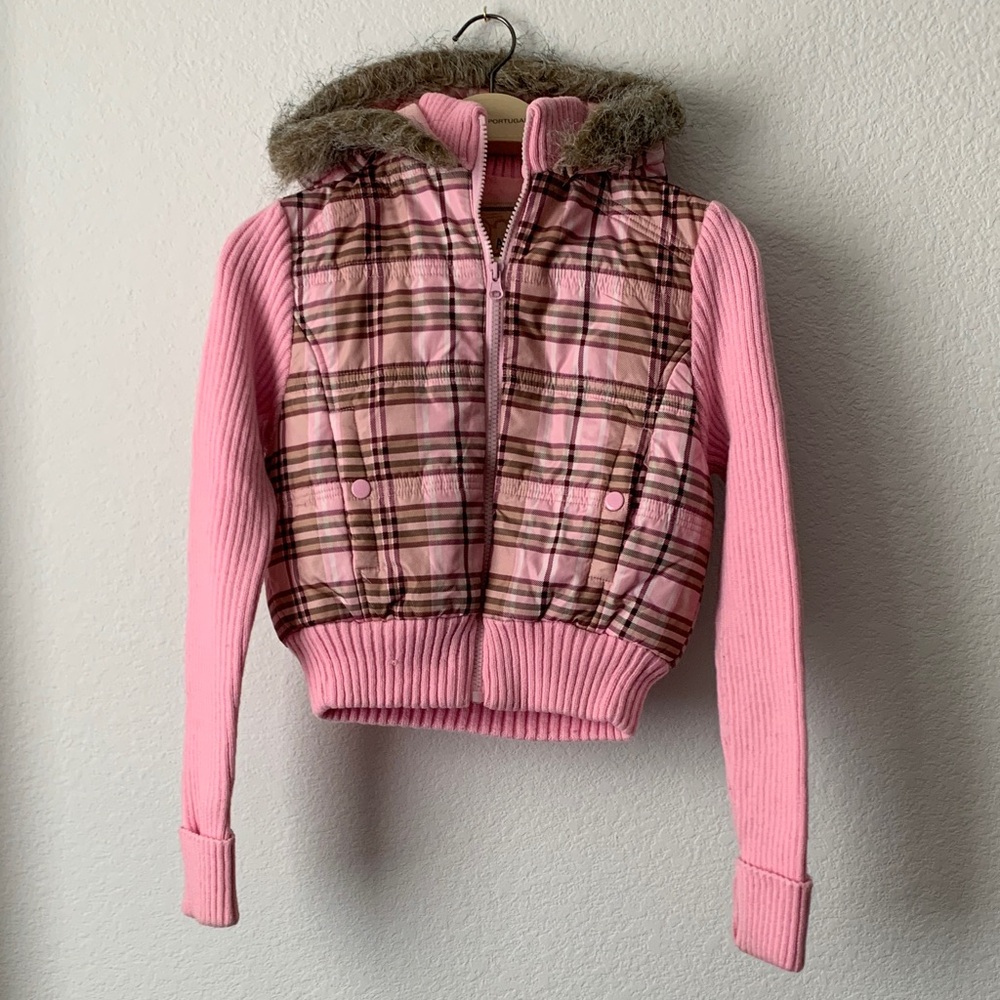 Ashley By 26 International Pink Plaid Kids Puffer Jacket